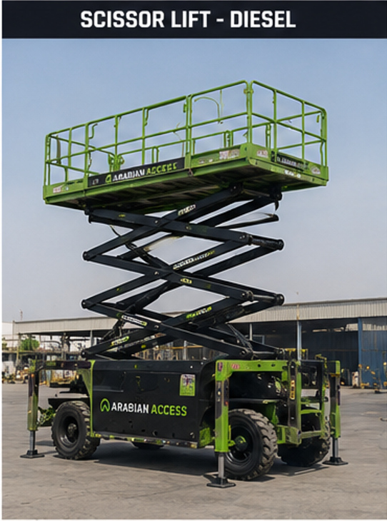 Diesel Scissor Lift Outdoor — Arabian Access Equipment Rental UAE